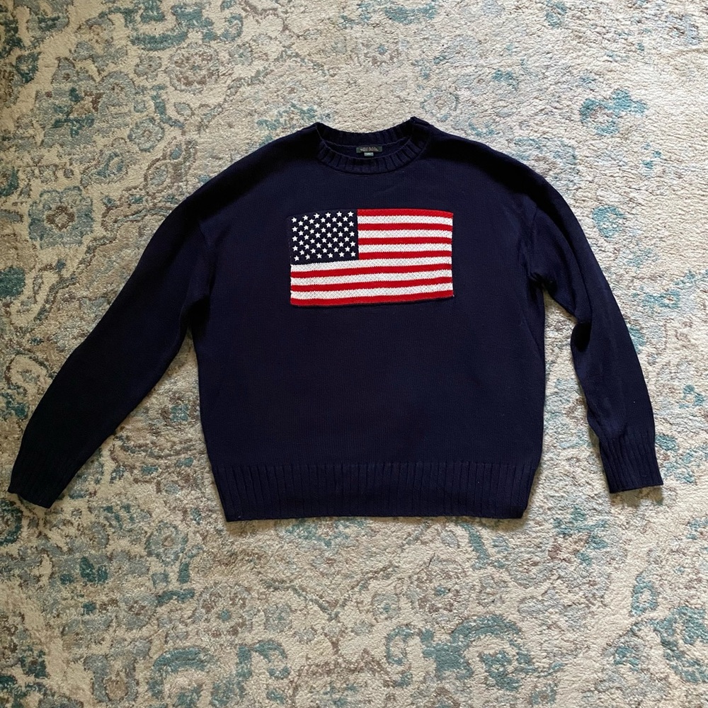Ladies Wild Fable Navy Flag Crewneck Sweater